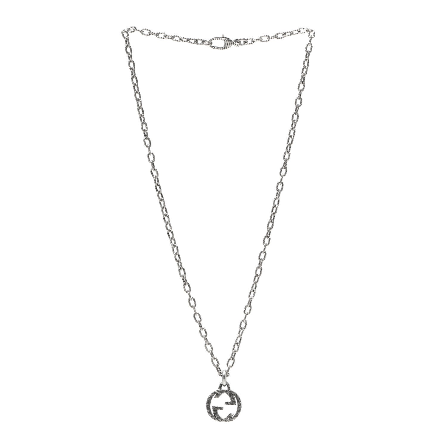 Gucci Sterling Silver Small Textured Interlocking G Pendant Necklace 3 of 5