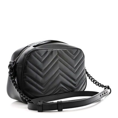 Gucci Calfskin Matelasse Monochrome Small GG Marmont Chain Shoulder Bag Black 4 of 17