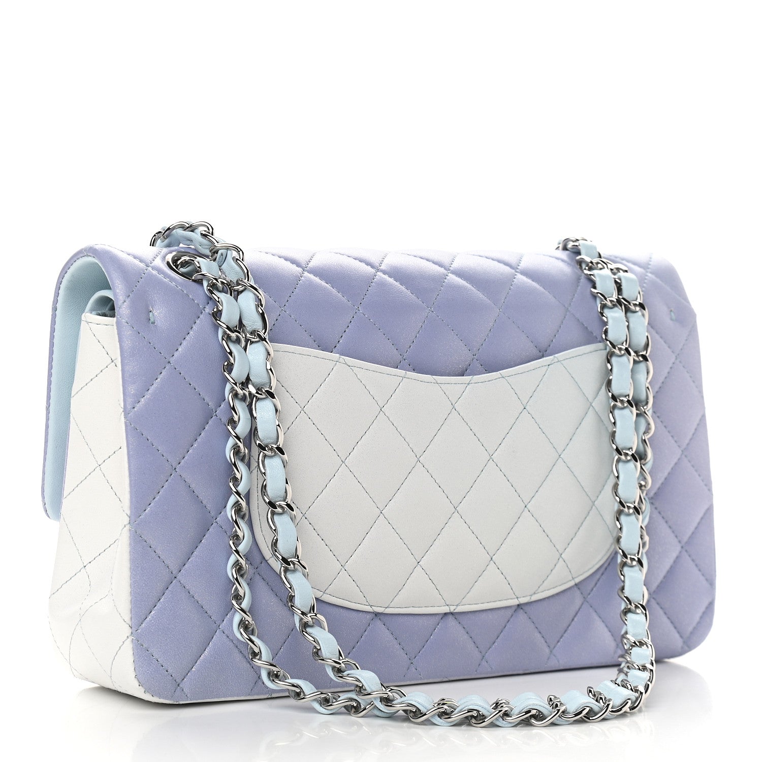 Chanel Perforated Lambskin Quilted Medium Double Flap Light Blue Light Purple White 3 of 9