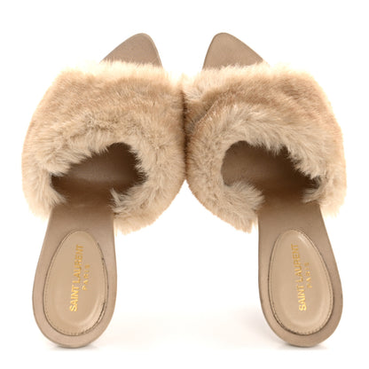 Saint Laurent Faux Fur La 16 Mule Sandals 36 Light Beige 2 of 9