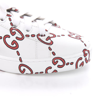 Gucci Calfskin GucciGhost Print Womens Ace Sneakers 39 White Hibiscus Red 9 of 10