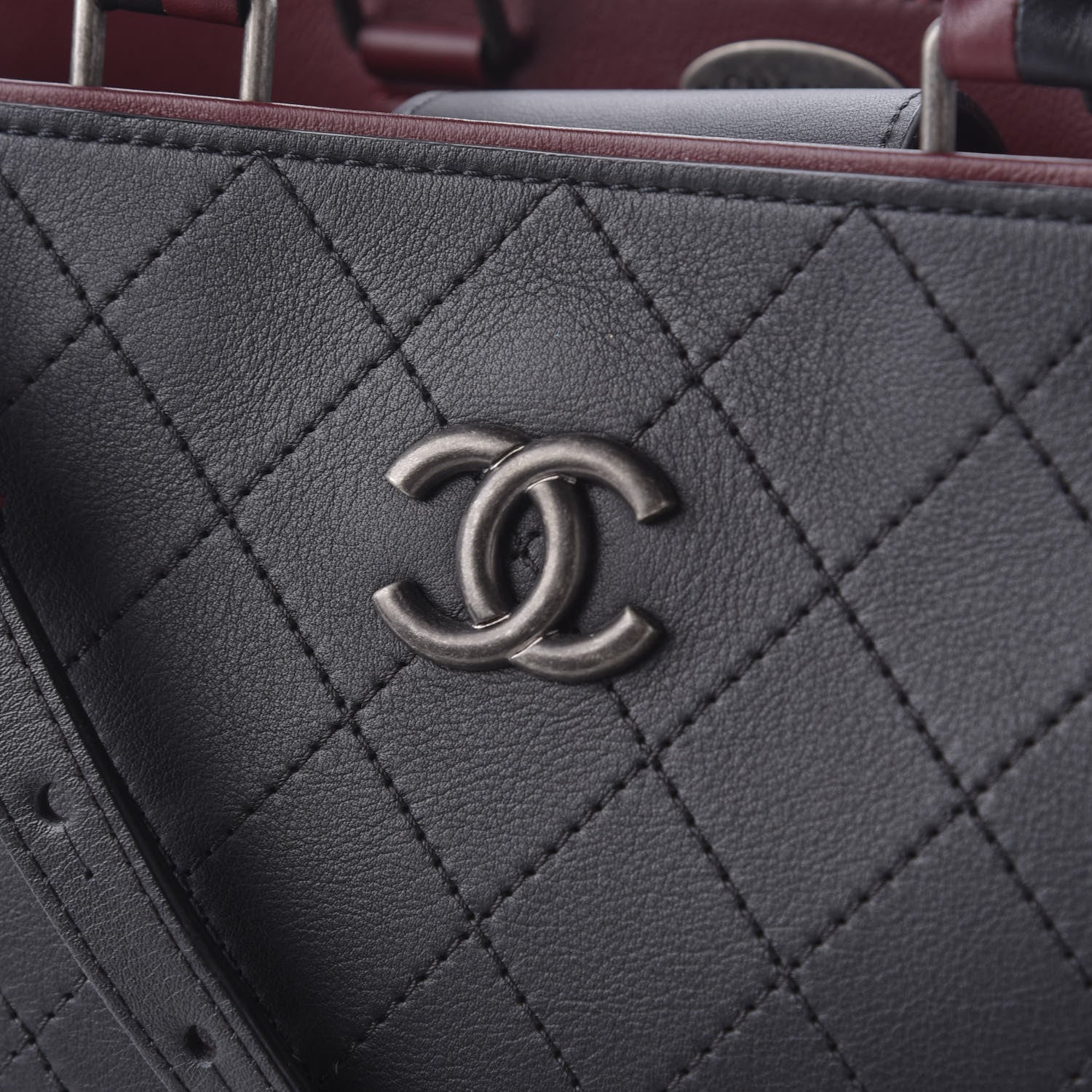 Chanel Bullskin Stitched Bi-Color Large Shopping Tote Black 9 of 9