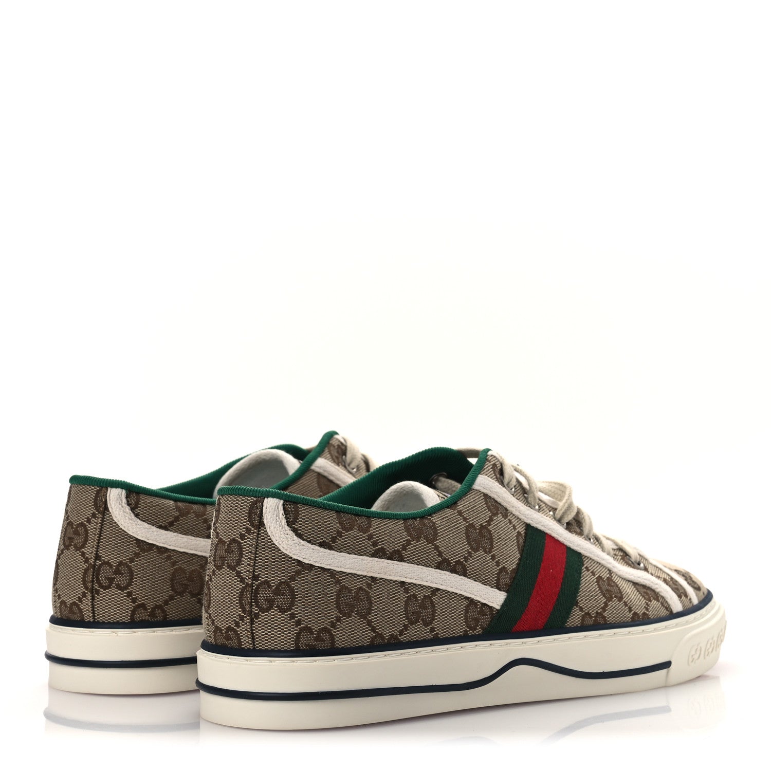 Gucci GG Monogram Web Mens 1977 Tennis Sneakers 8.5 Beige Ebony Mystic White Vert 5 of 10