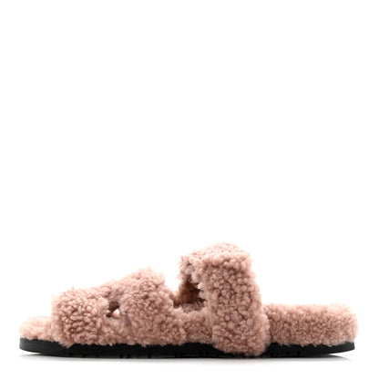 Hermes Woolskin Womens Chypre Sandals 39.5 Bois De Santal 1 of 8