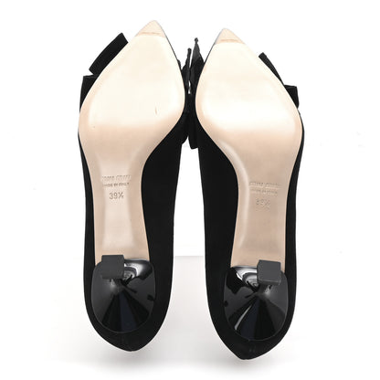 Miu Miu Suede Grossgrain Bow Kitten Heel Pump 39.5 Black 6 of 8