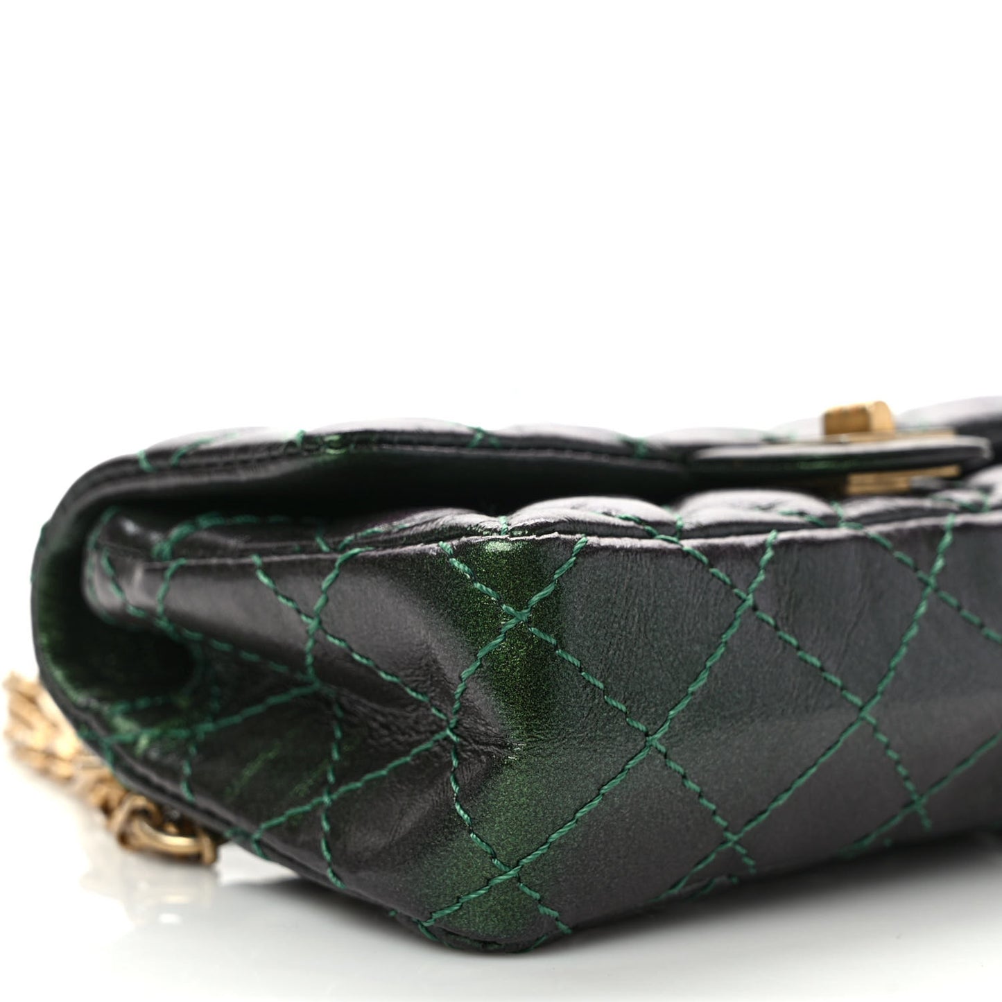 Metallic Aged Calfskin Quilted 2.55 Reissue Flap Belt Bag Clutch Green
