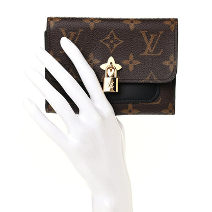 Louis Vuitton Monogram Flower Lock Compact Wallet Black 2 of 7