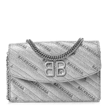Balenciaga Glitter Logo Matelasse BB Wallet On Chain Silver 1 of 9