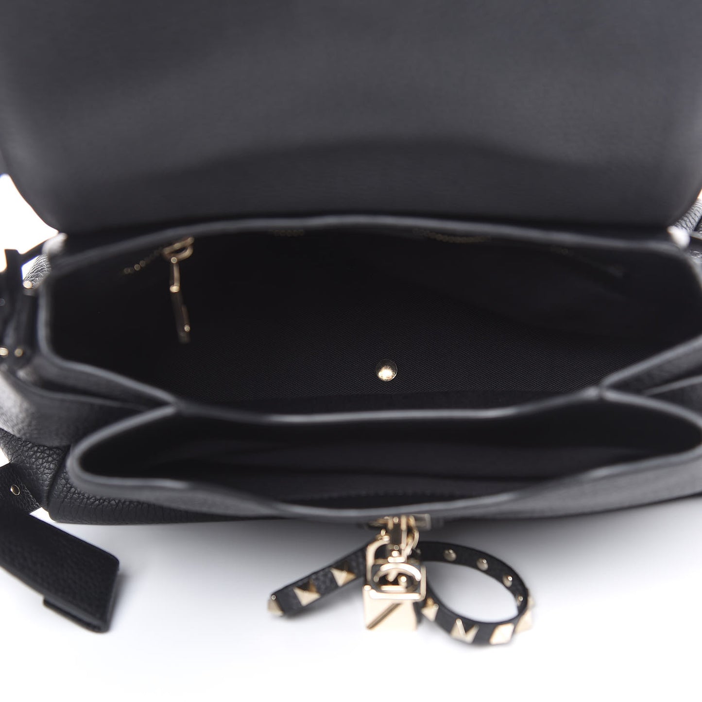 Grained Lagun Calfskin Rockstud Twiny Top Handle Bag Black