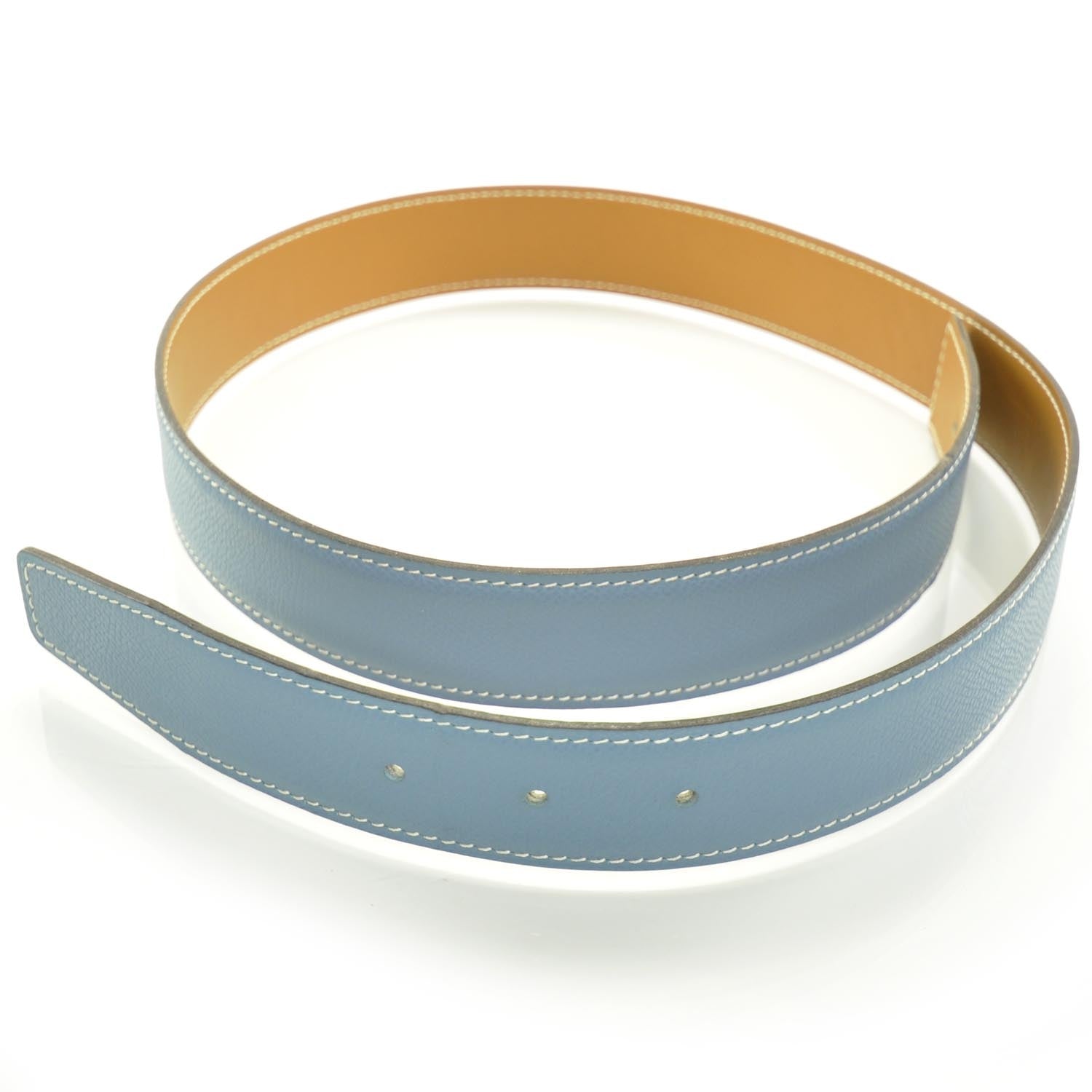 Hermes Epsom Chamonix Reversible Belt Strap 80 Blue Jean and Gold 1 of 3