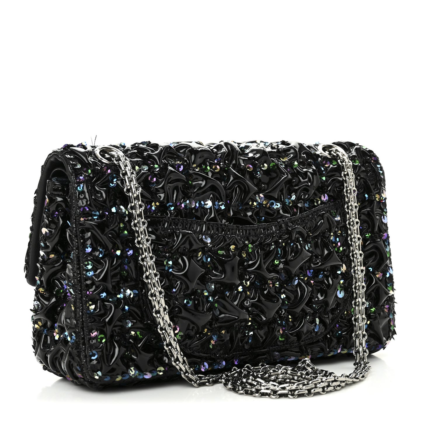 Patent Sequin Crystal Ruched 2.55 Reissue 225 Flap Black