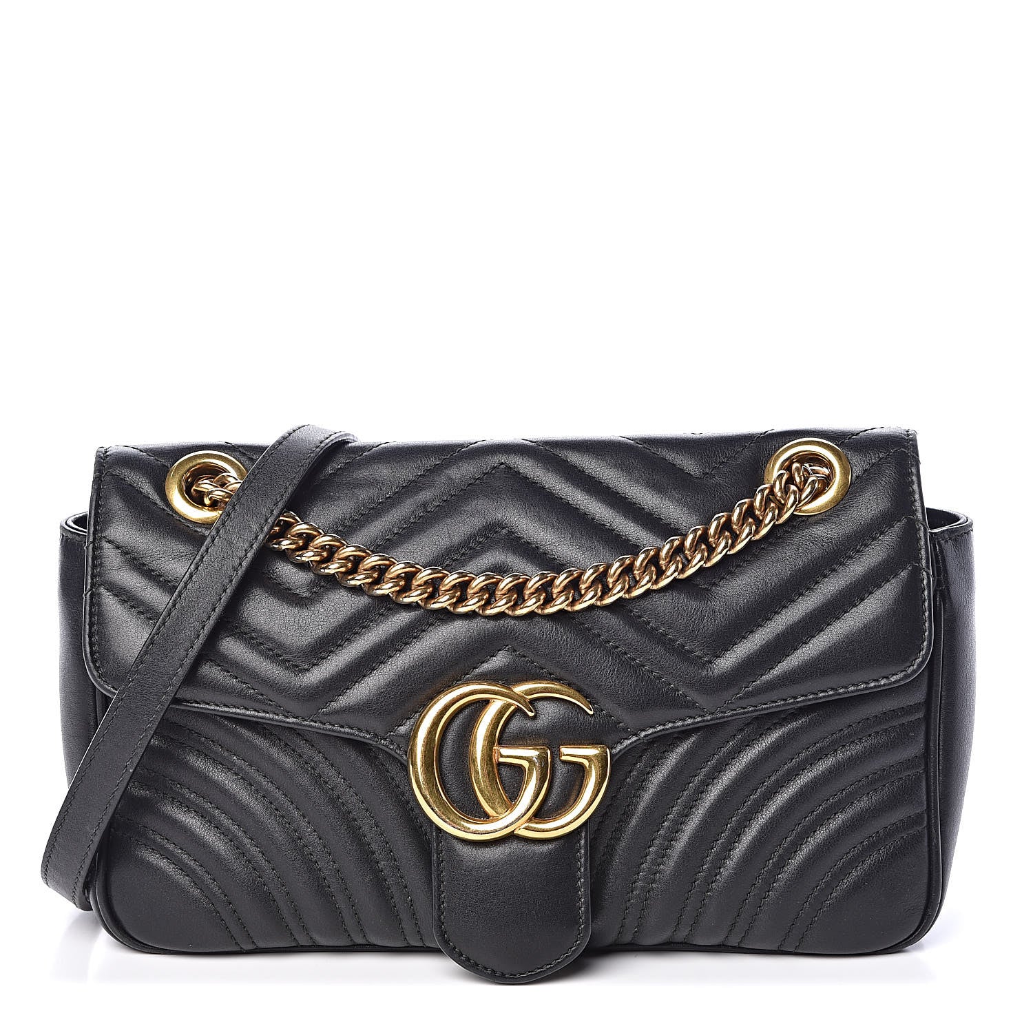 Gucci Calfskin Matelasse Small GG Marmont Shoulder Bag Black 1 of 9