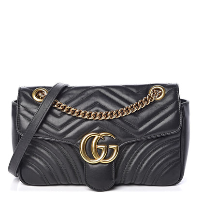 Gucci Calfskin Matelasse Small GG Marmont Shoulder Bag Black 1 of 9