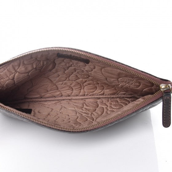 Lambskin Camellia Embossed Medium Cosmetic Case Burgundy