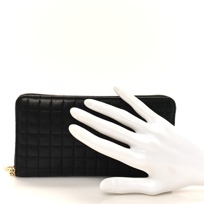 Celine Lambskin Quilted Large C Charm Zip Around Wallet Black 2 of 8