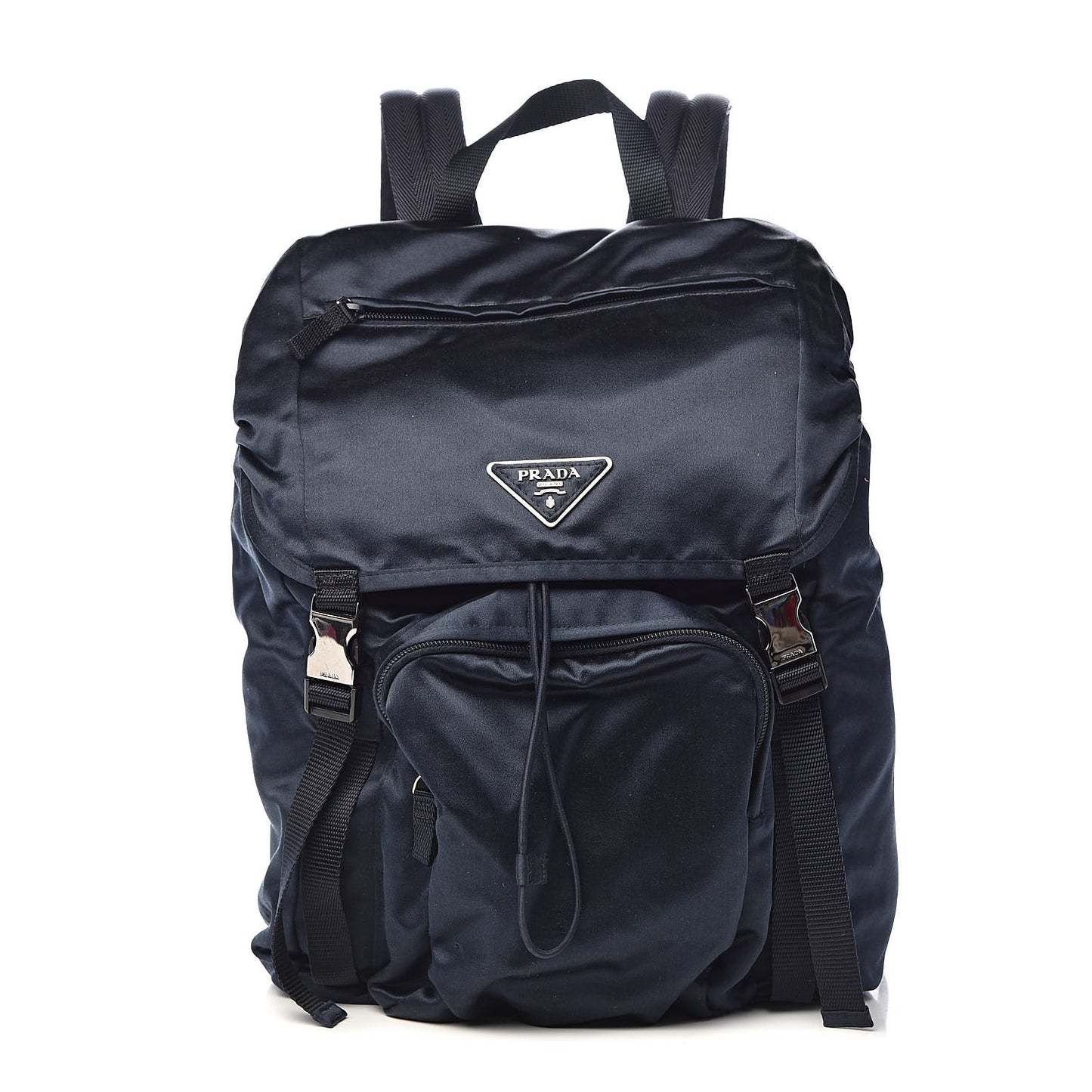 Satin Double Buckle Backpack Dark Blue