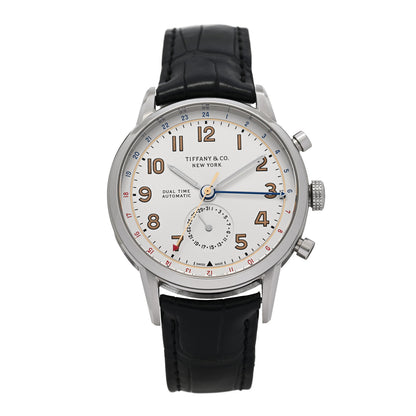 Tiffany Stainless Steel Alligator 40mm CT60 Dual Time Automatic Watch Silver 1 of 4