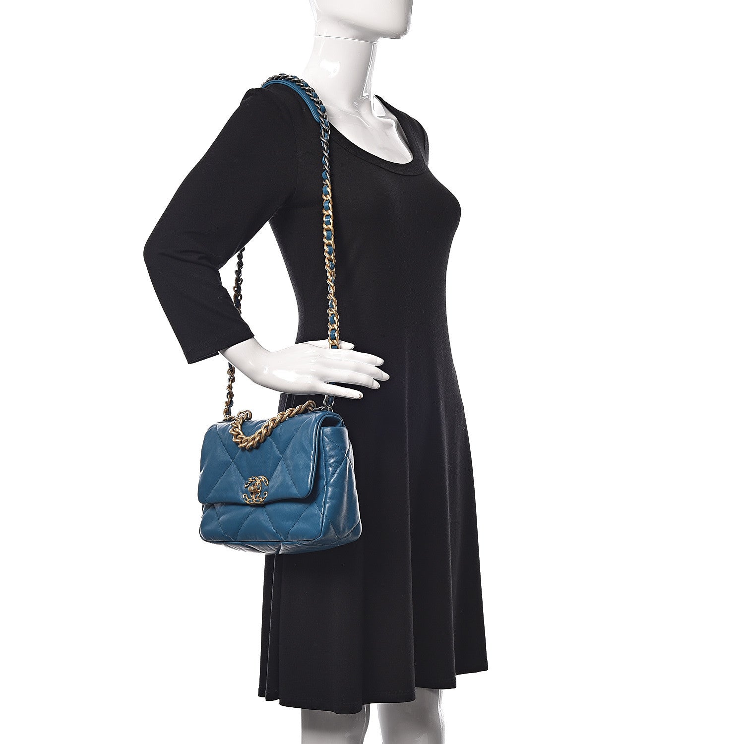 Chanel Goatskin Quilted Medium 19 Flap Turquoise 2 of 13