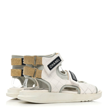 Chanel Goatskin Fabric Gladiator Sandals 36.5 White Light Grey Navy Blue 5 of 14