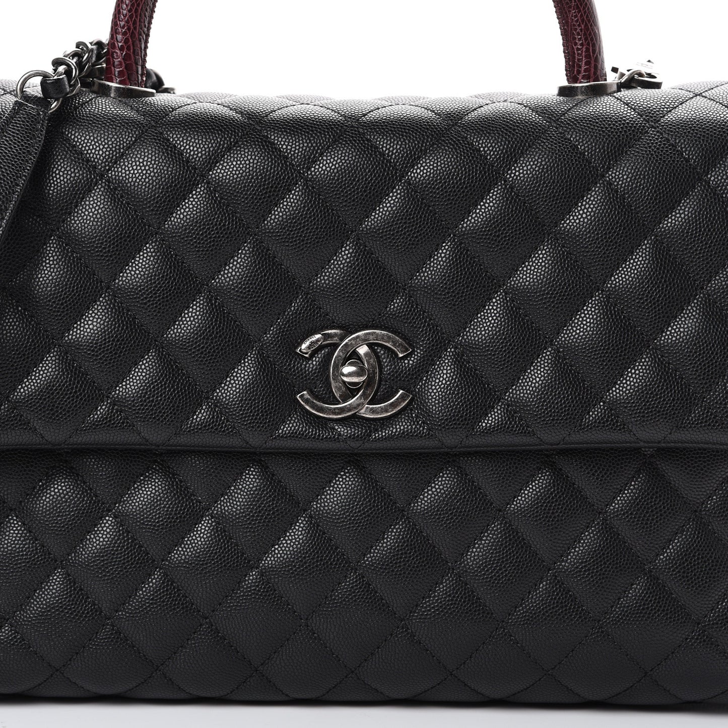 Caviar Lizard Quilted Medium Coco Handle Flap Black