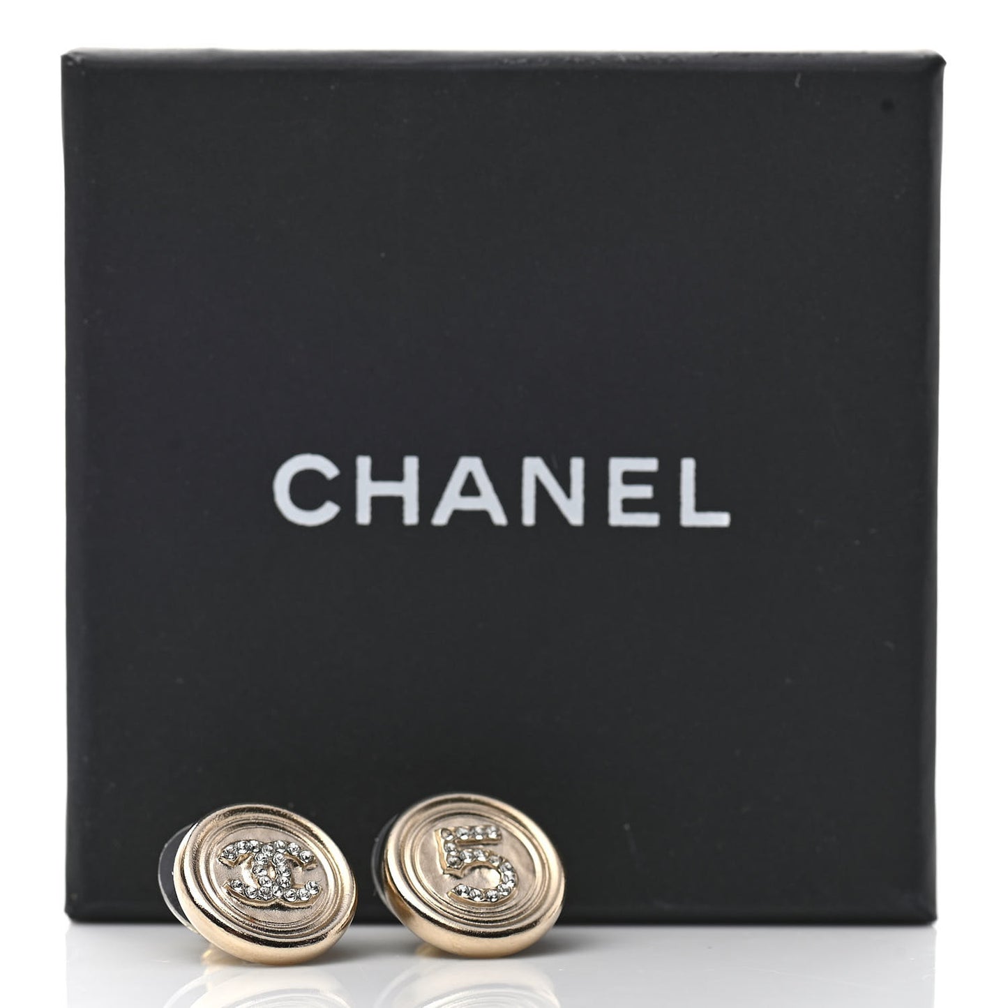 Crystal CC Round Earrings Light Gold