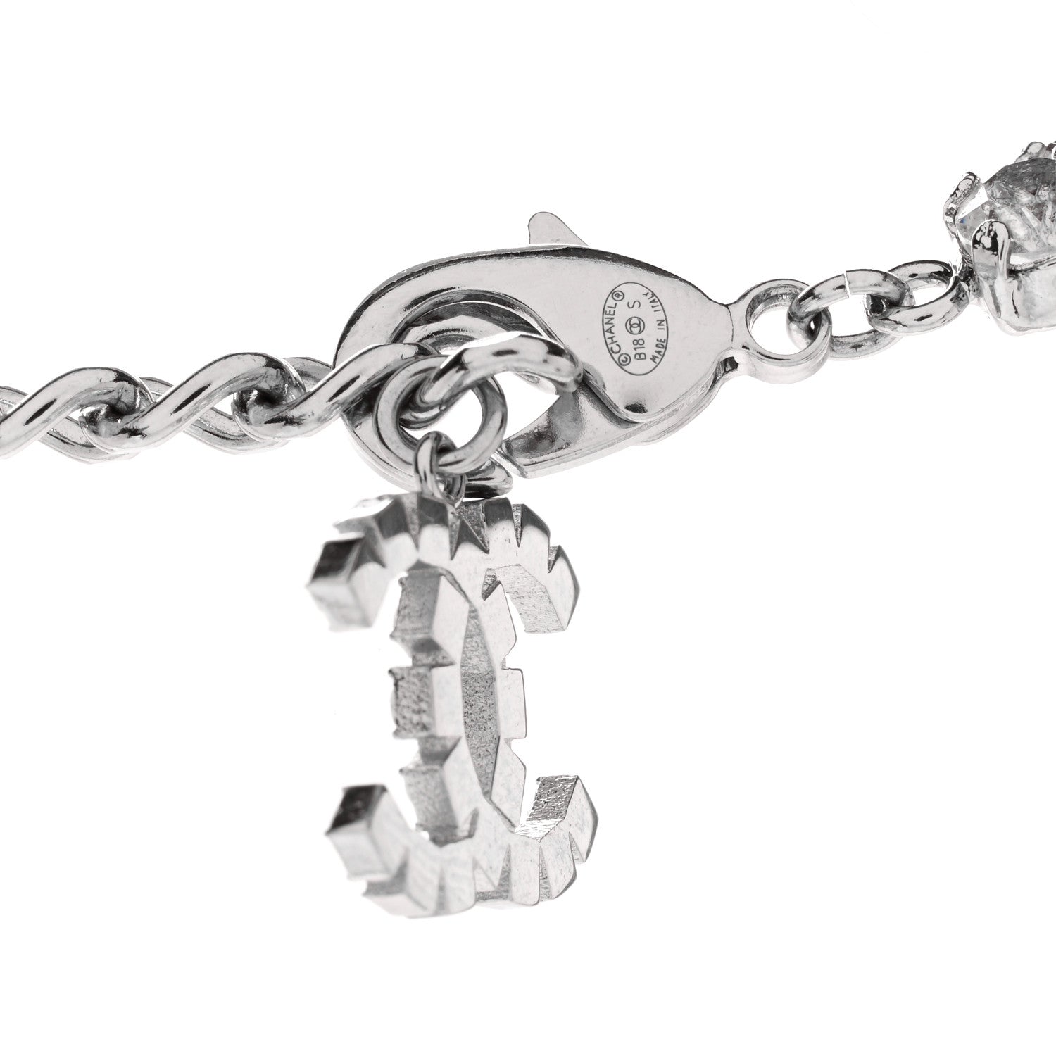 Chanel Crystal Fringe CC Choker Necklace Silver 4 of 4