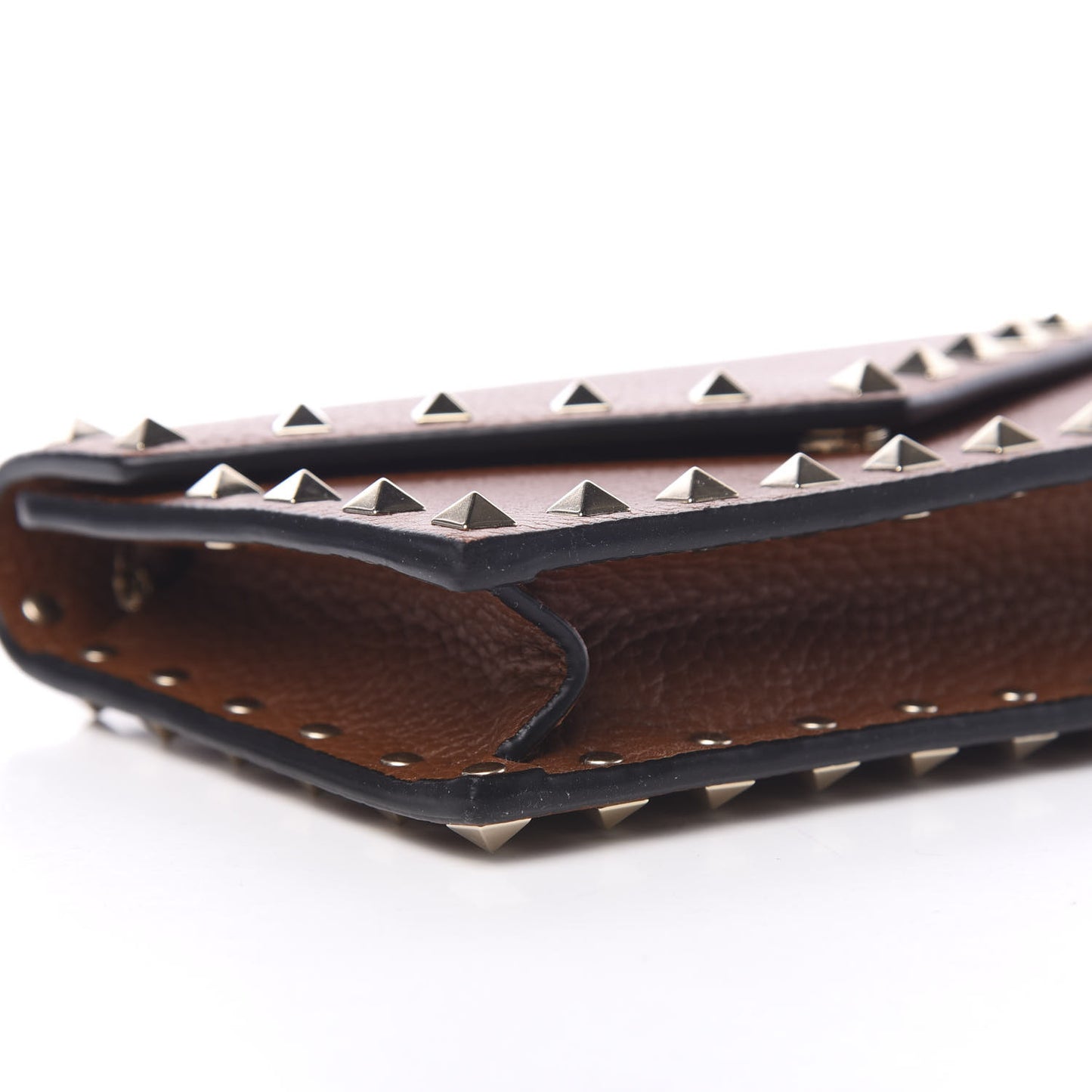 Pebbled Calfskin Rockstud Envelope Wallet on Chain Bright Cognac