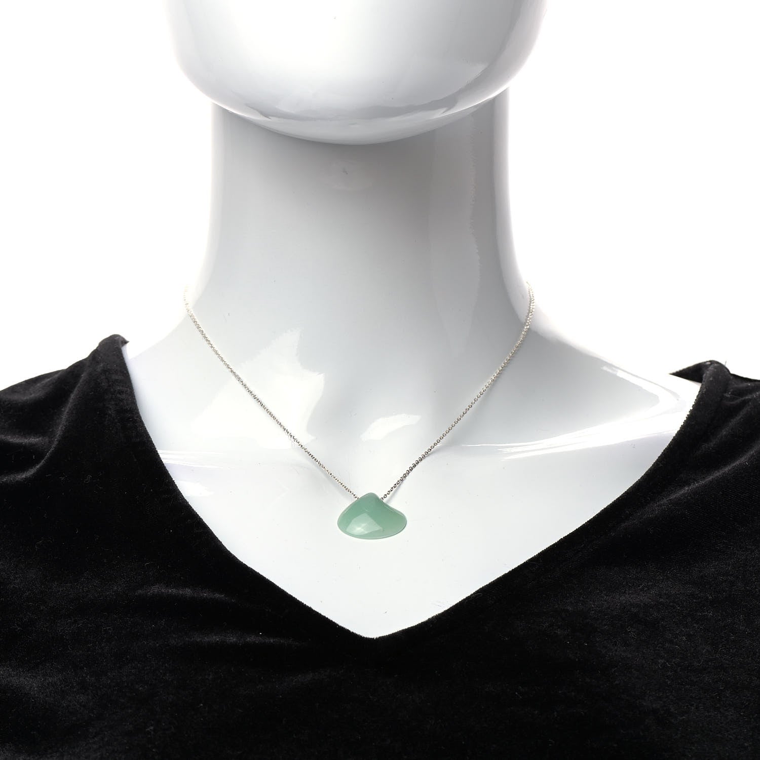 Tiffany Sterling Silver Green Aventurine Elsa Peretti Cat Island Isle Shell Pendant Necklace 2 of 6