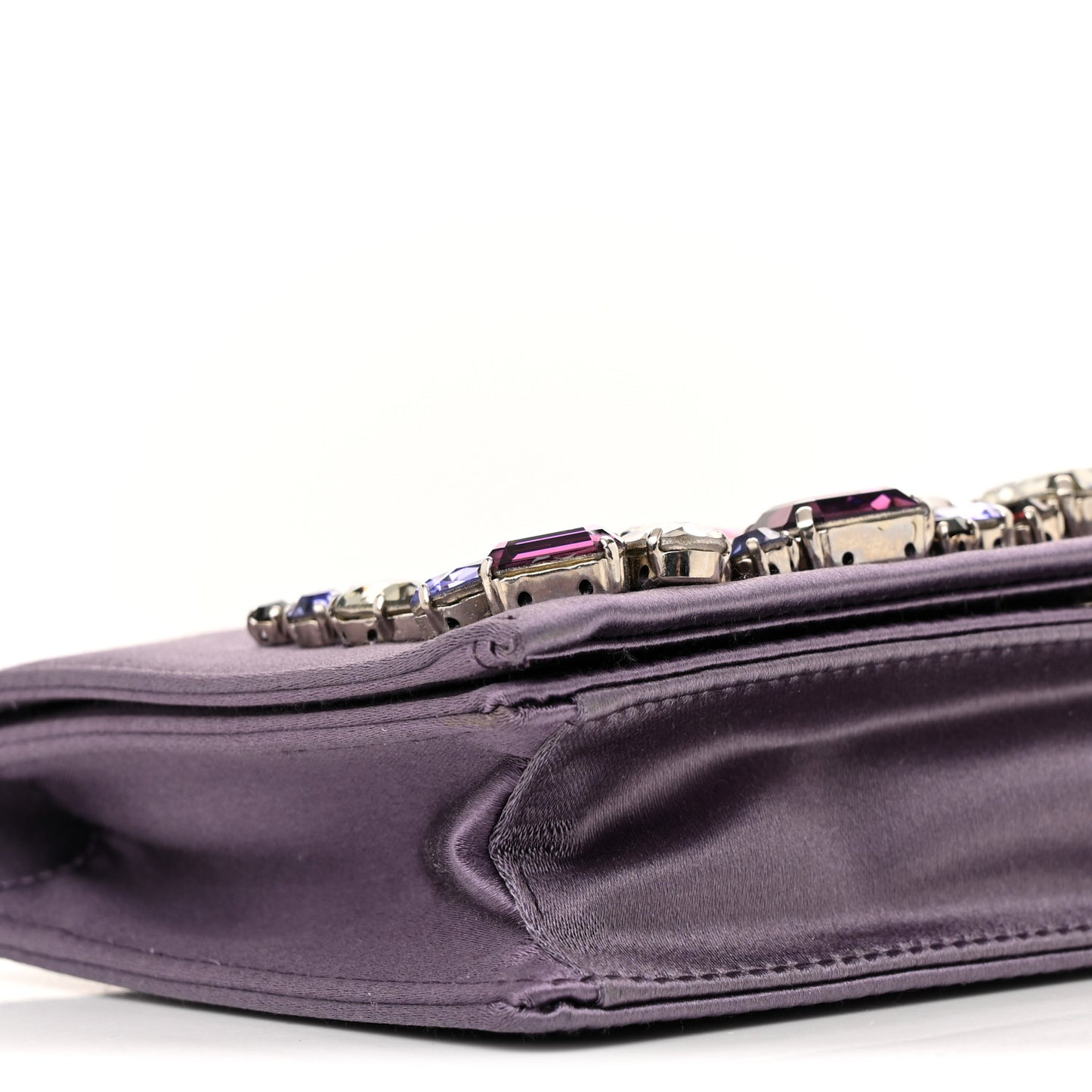 Satin Raso Crystal Embellished Clutch Mirtillo