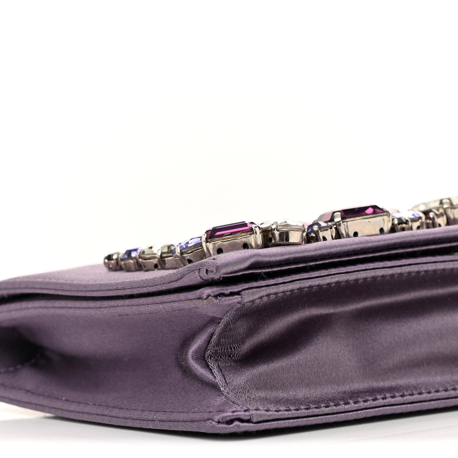 Prada Satin Raso Crystal Embellished Clutch Mirtillo 9 of 13