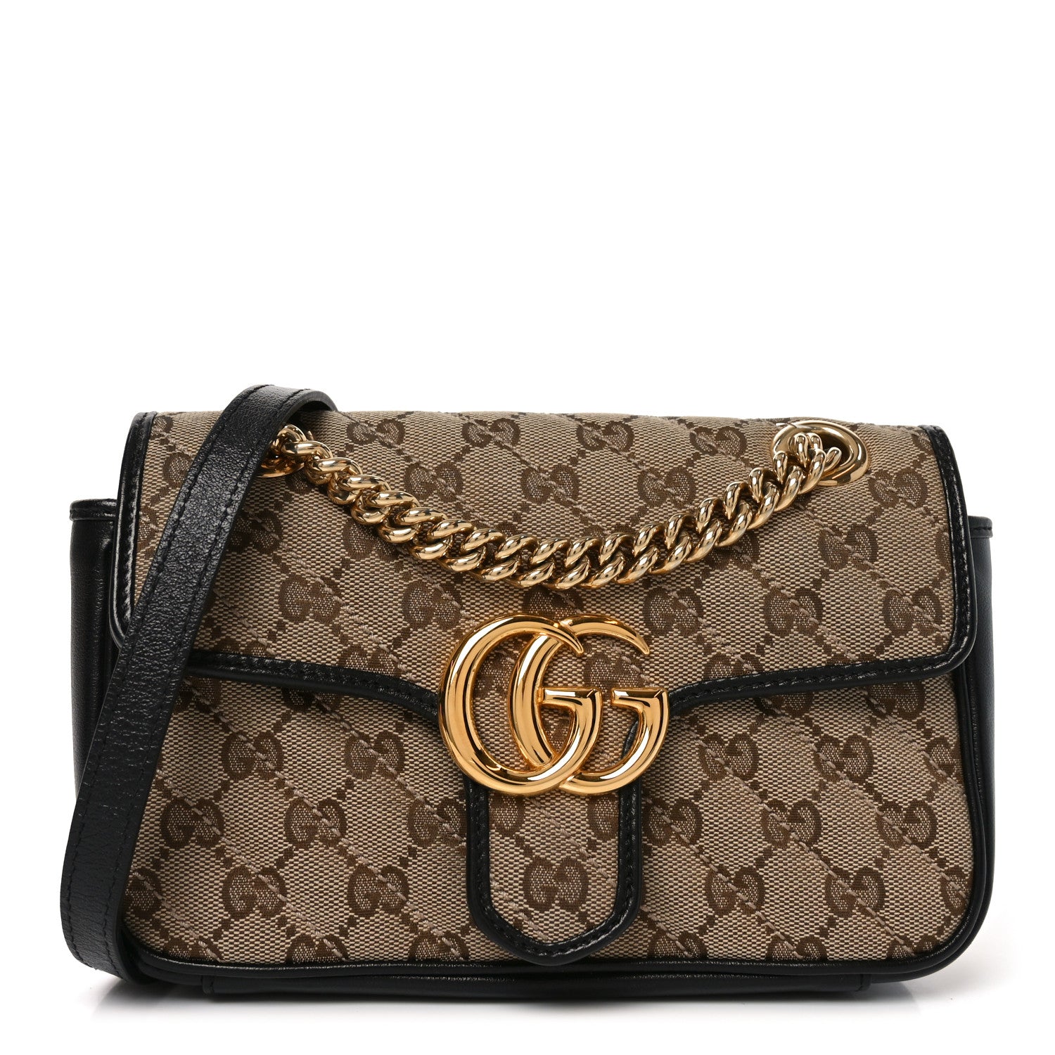 Gucci Monogram Matelasse Diagonal Mini GG Marmont Shoulder Bag Beige Black 1 of 10