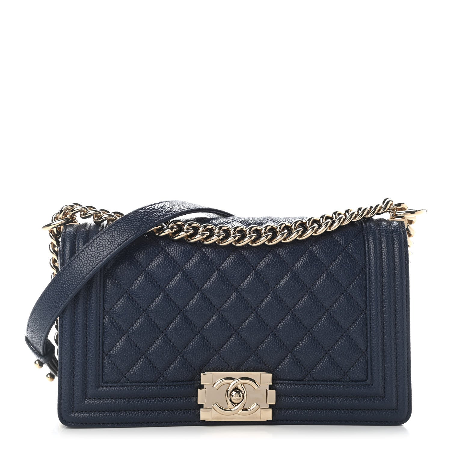 Chanel Caviar Quilted Medium Boy Flap Dark Navy Blue 1 of 9