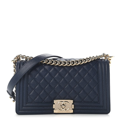 Chanel Caviar Quilted Medium Boy Flap Dark Navy Blue 1 of 9
