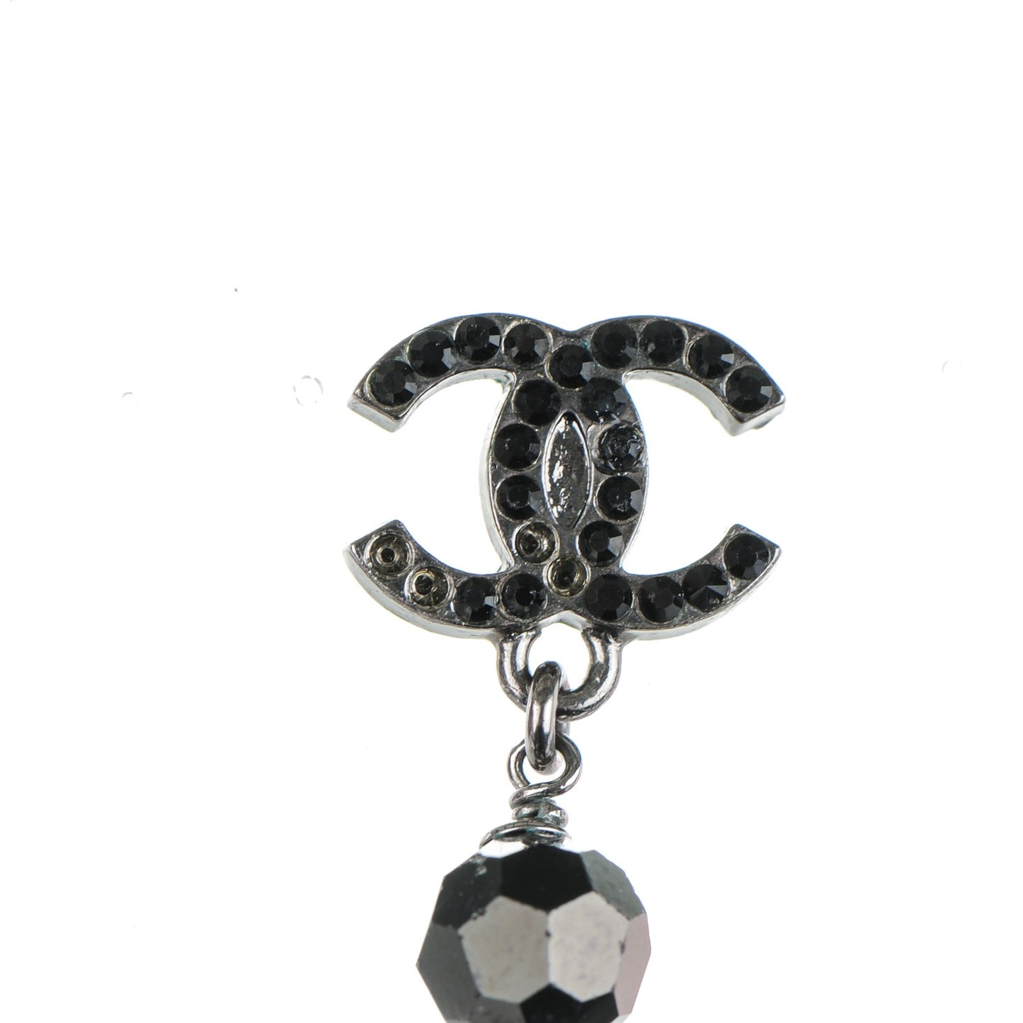 Crystal Bead CC Drop Earrings Black