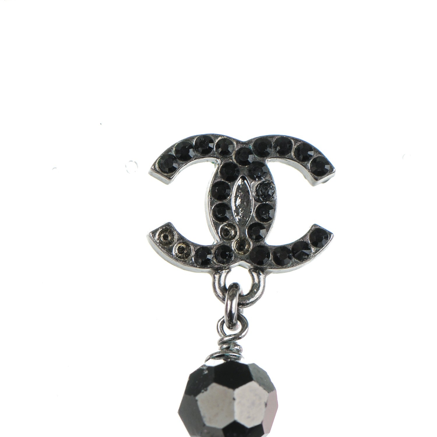 Chanel Crystal Bead CC Drop Earrings Black 3 of 8