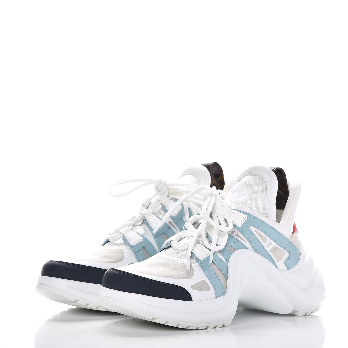 Calfskin Technical Nylon LV Archlight Sneakers 38.5 White Blue Gris