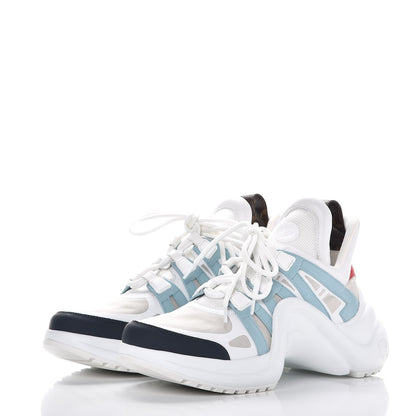 Louis Vuitton Calfskin Technical Nylon LV Archlight Sneakers 38.5 White Blue Gris 3 of 9