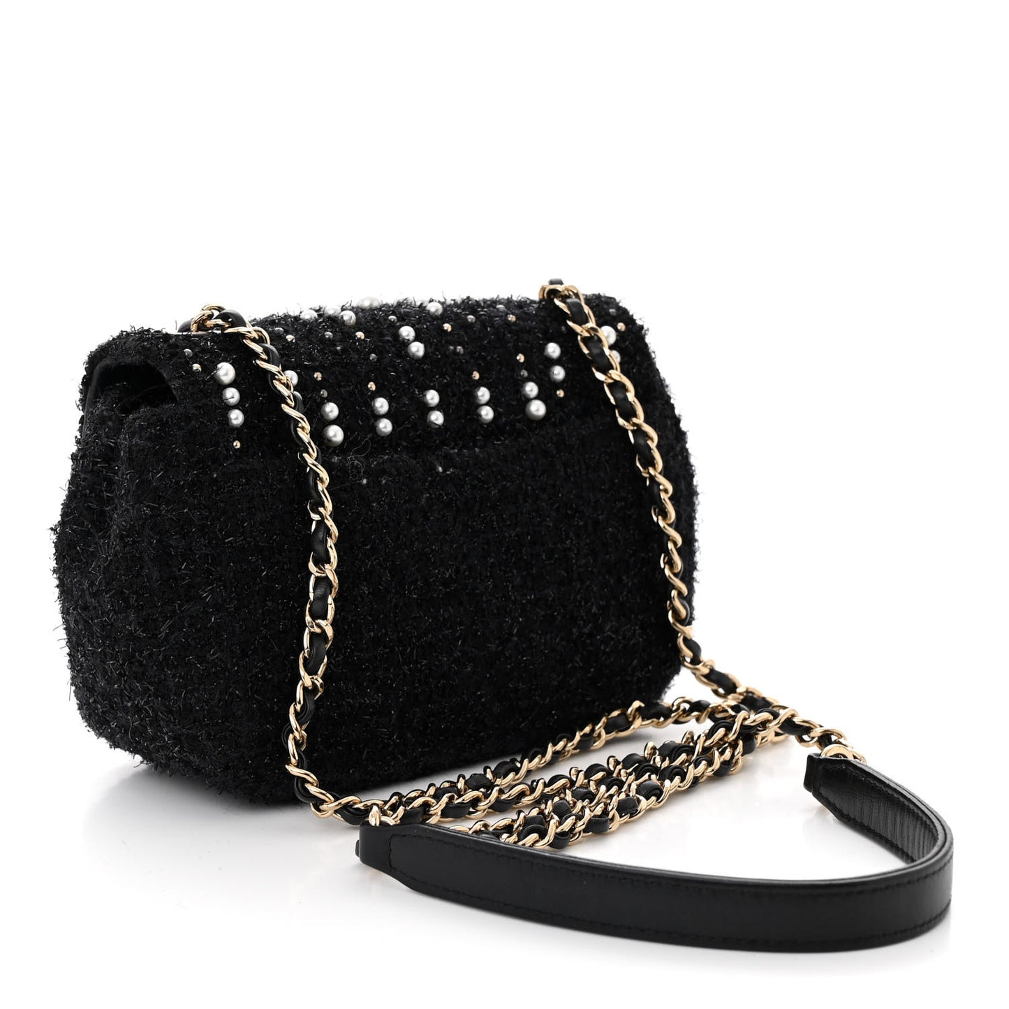 Tweed Pearl Mini Cosmos Flap Black