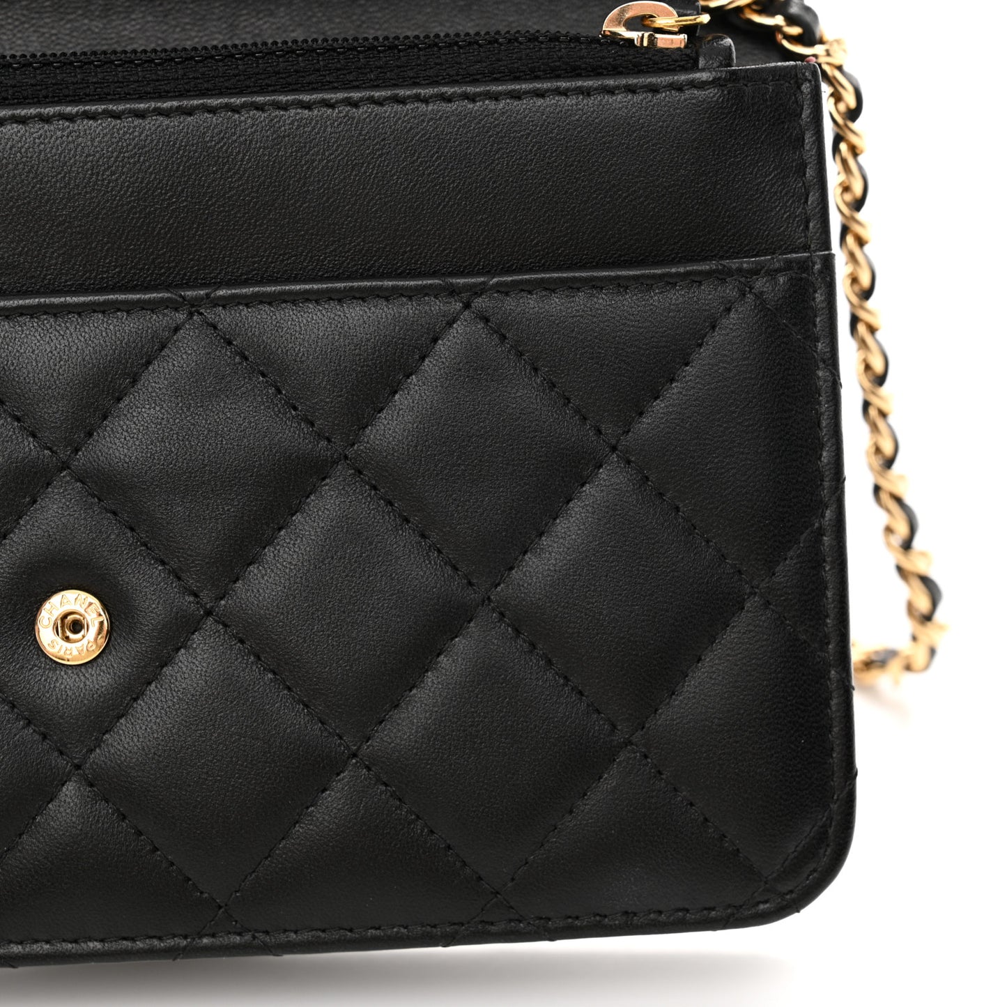 Lambskin Quilted Wallet On Chain WOC Black