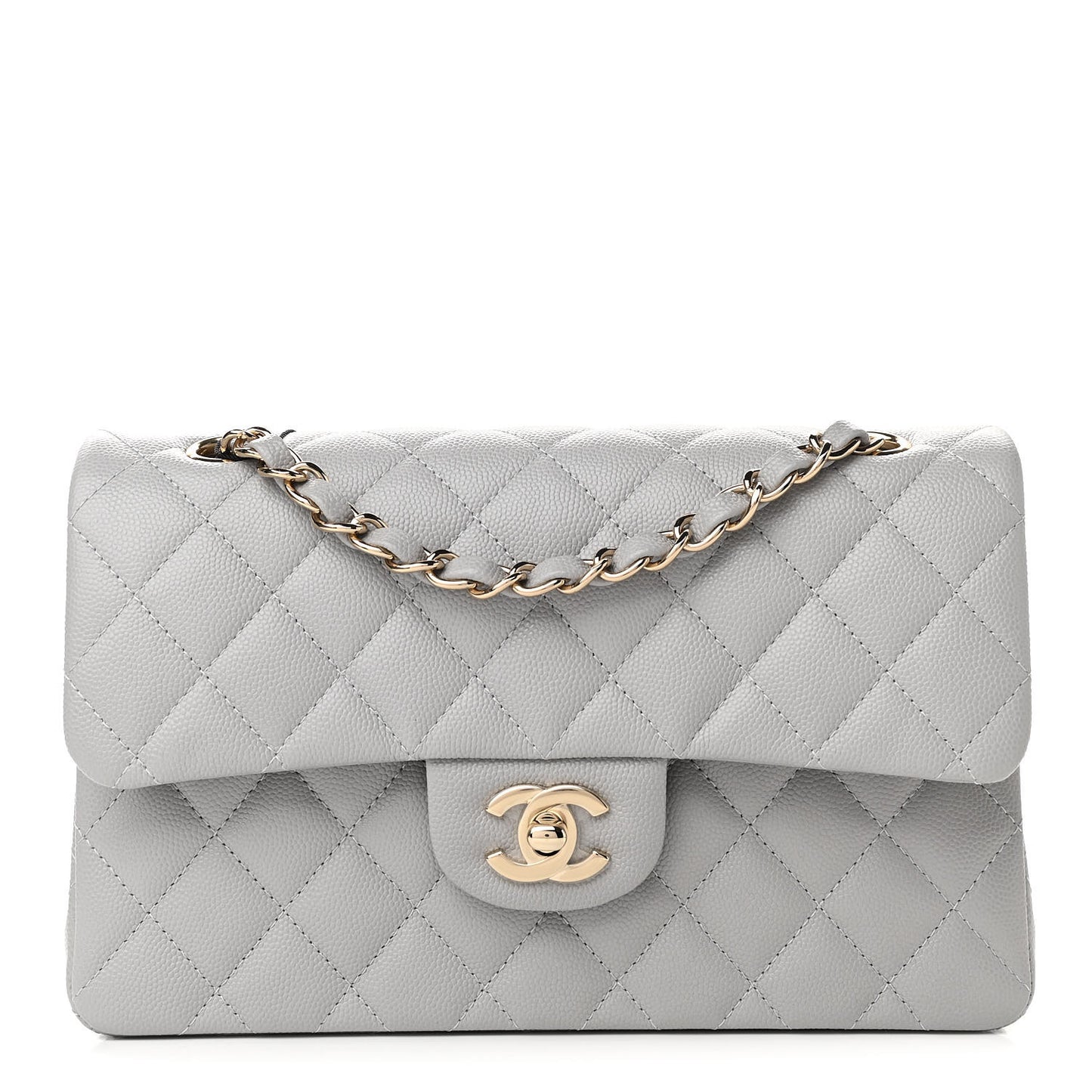 Caviar Quilted Small Double Flap Grey