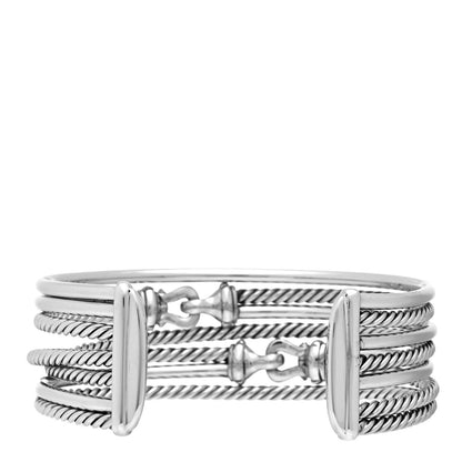 David Yurman Sterling Silver 18K Yellow Gold 22mm Buckle Crossover Cuff Bracelet 2 of 3