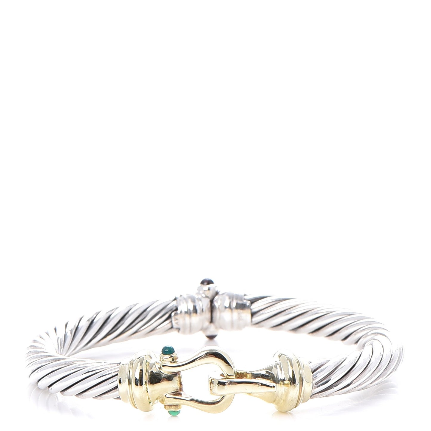 Sterling Silver 14K Yellow Gold Green Onyx Pink Tourmaline 7mm Cable Buckle Bracelet