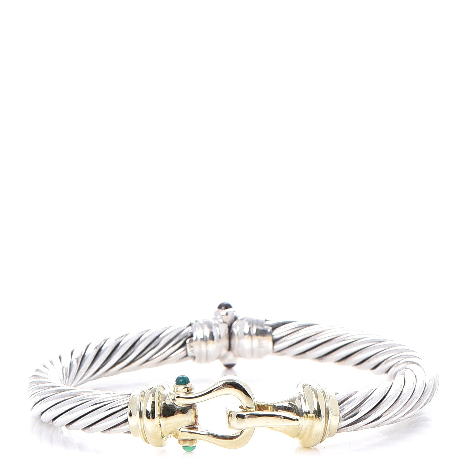 David Yurman Sterling Silver 14K Yellow Gold Green Onyx Pink Tourmaline 7mm Cable Buckle Bracelet 1 of 7