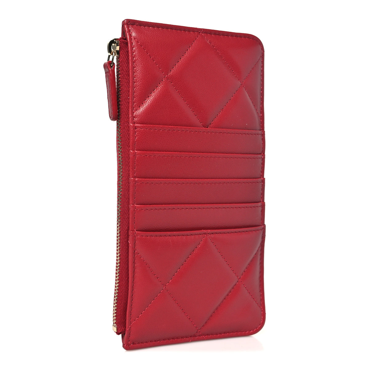 Lambskin Quilted Chanel 19 Phone and Card Holder Red