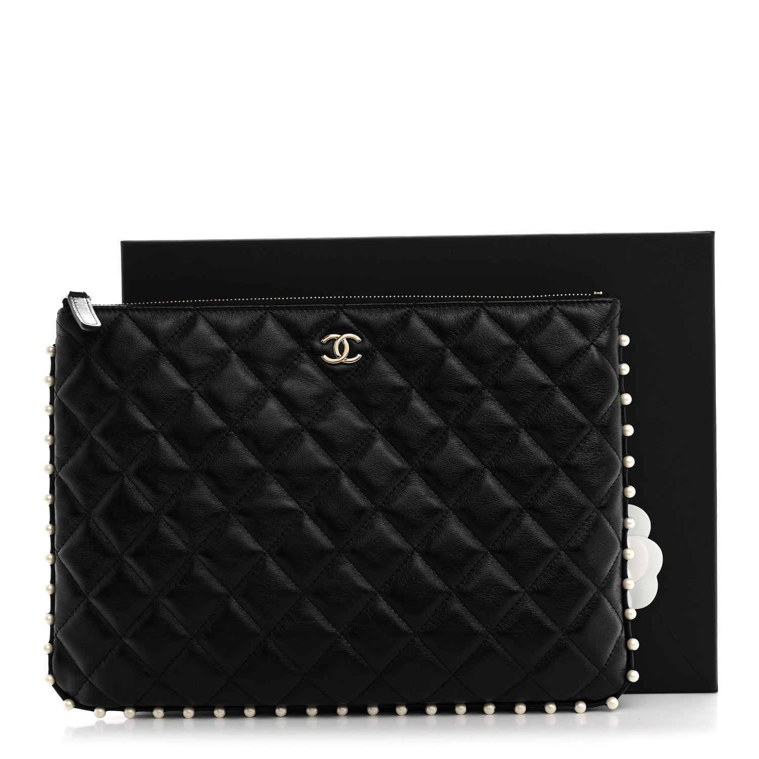 Chanel Calfskin Quilted Pearl Medium Cosmetic Case Black 8 of 8