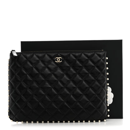 Chanel Calfskin Quilted Pearl Medium Cosmetic Case Black 8 of 8
