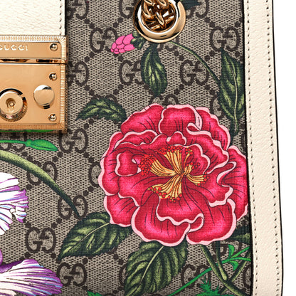 Gucci GG Supreme Monogram Flora Textured Calfskin Small Padlock Tote Beige Ebony Multicolor Mystic White 8 of 11