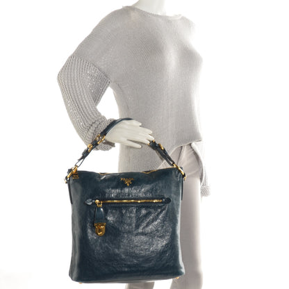 Prada Vitello Shine Hobo Denim 2 of 10