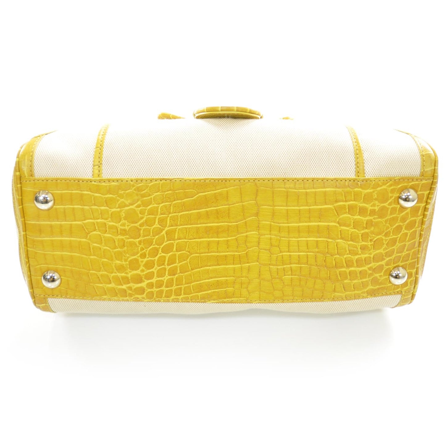 Crocodile Embossed Leather and Canvas Bag Yellow