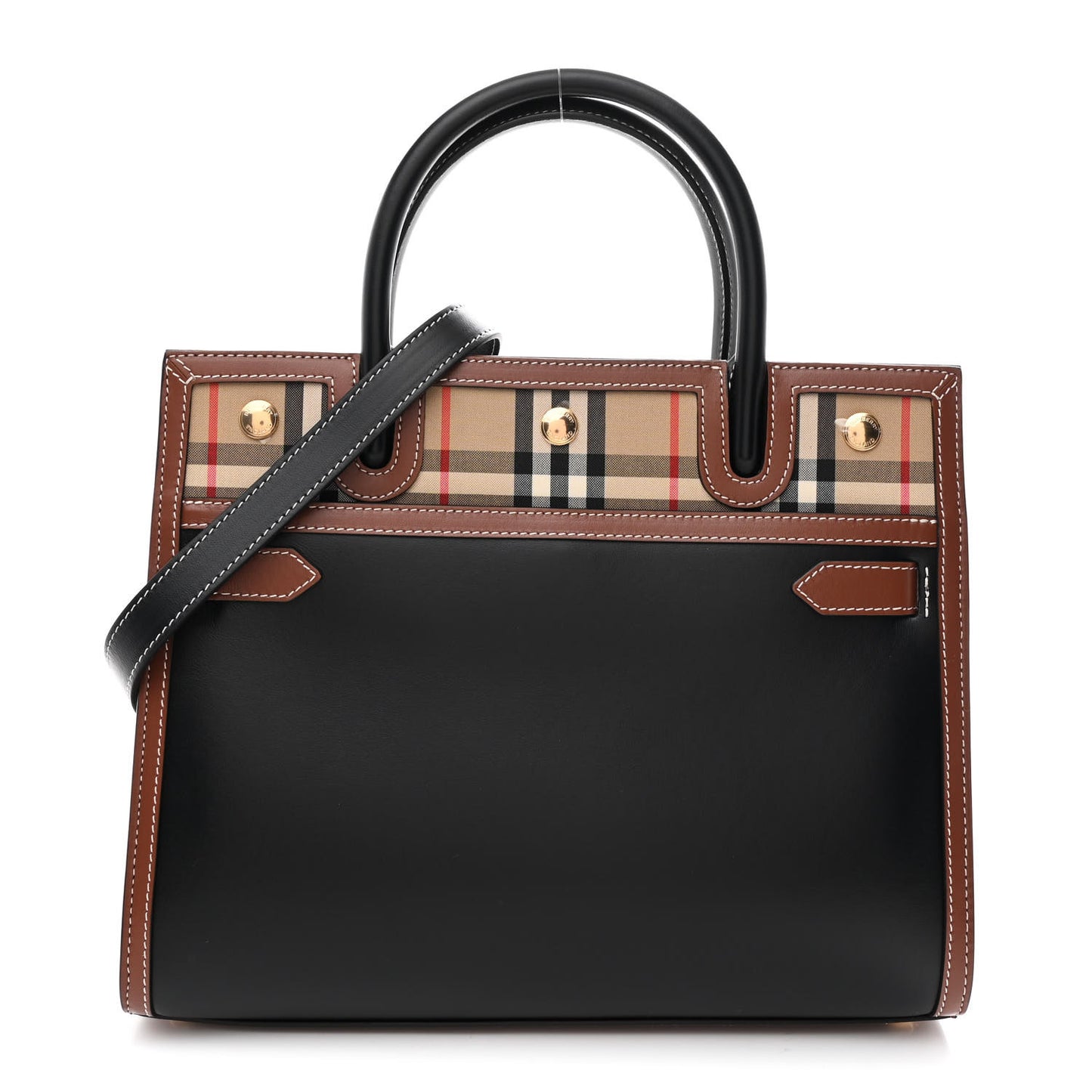 Calfskin Vintage Check Small Two Handle Title Bag  Black